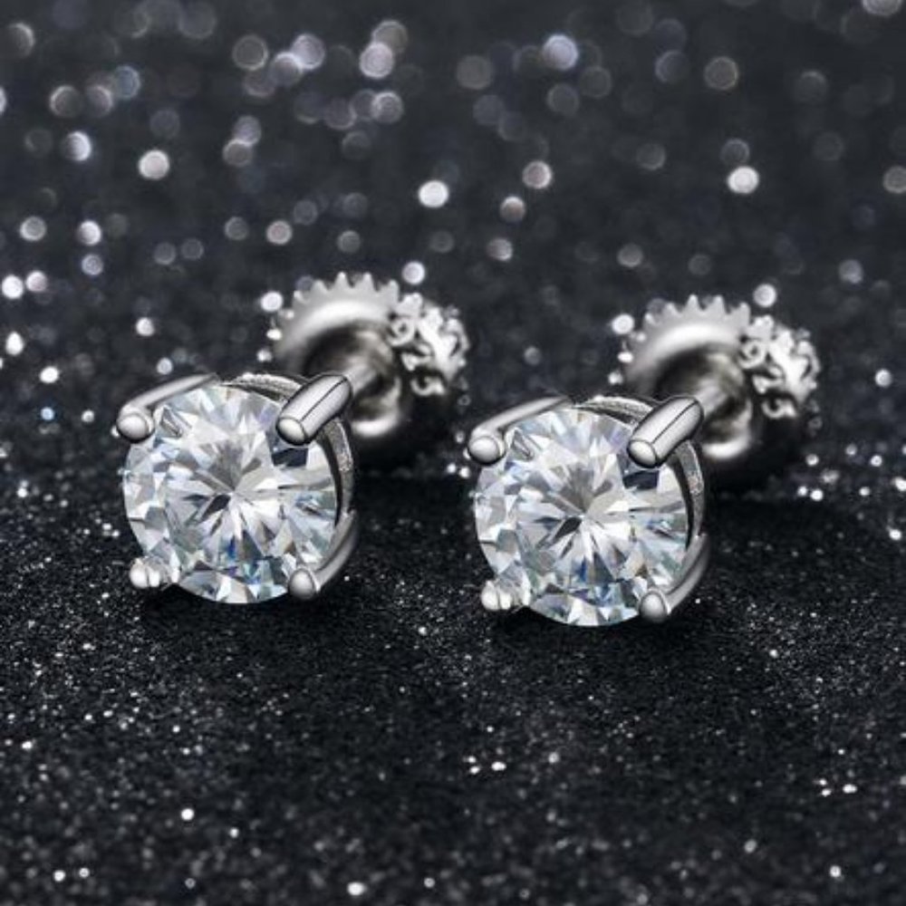 Certified 2ct. t.w. Moissanite Diamond Mens Round Stud Earrings NEW